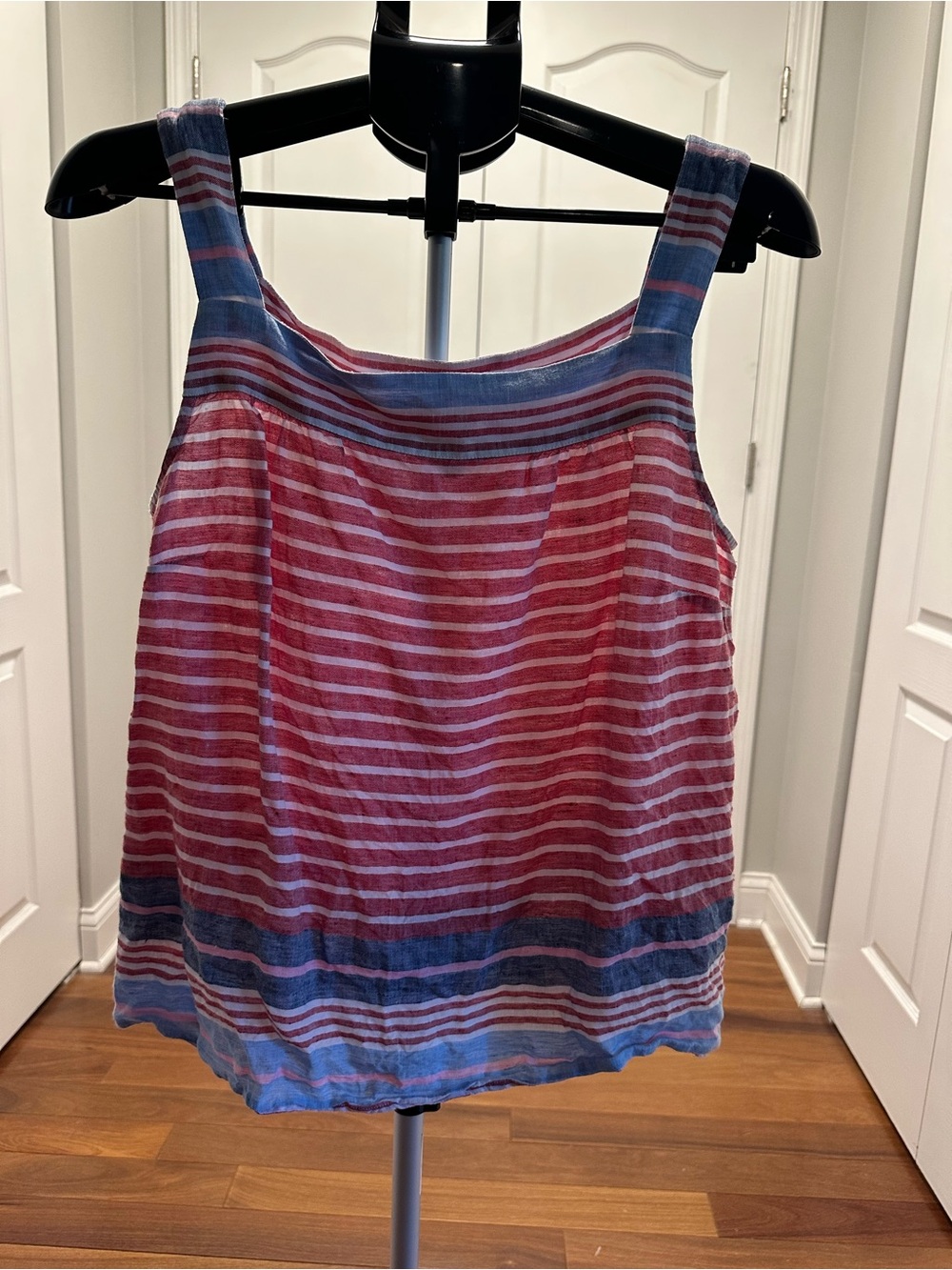 Talbots Red and Blue Linen Striped Sleeveless Tank Top